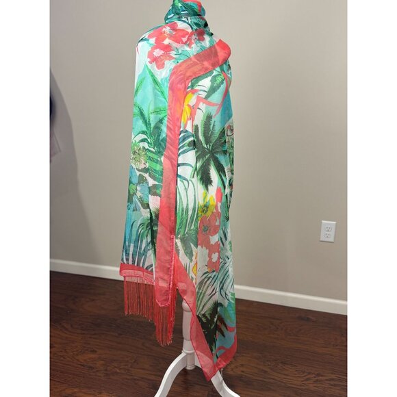 NEW Charming Charlie Floral Print Fringe Scarf Wrap Shawl Pink Green 51 x 55 - Picture 2 of 8